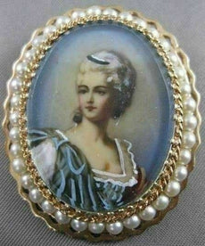 ANTIQUE LARGE QUEEN PEARL 14KT YELLOW GOLD LADY CAMEO FILIGREE PIN PENDANT #2694