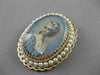 ANTIQUE LARGE QUEEN PEARL 14KT YELLOW GOLD LADY CAMEO FILIGREE PIN PENDANT #2694