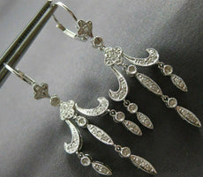 ANTIQUE LONG .50CT DIAMOND 14KT WHITE GOLD 3D FILIGREE HANGING EARRINGS #19857