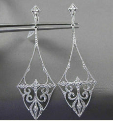 ANTIQUE LARGE .86CT DIAMOND 14K WHITE GOLD 3D FILIGREE MILGRAIN HANGING EARRINGS