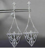 ANTIQUE LARGE .86CT DIAMOND 14K WHITE GOLD 3D FILIGREE MILGRAIN HANGING EARRINGS