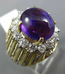 ANTIQUE LARGE 8.34CT DIAMOND & AAA AMETHYST 18K TWO TONE GOLD 3D OVAL RING #2624