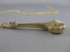ANTIQUE LARGE RUBY SAPPHIRE BANJO GUITAR 14K YELLOW GOLD FILIGREE PENDANT #20852