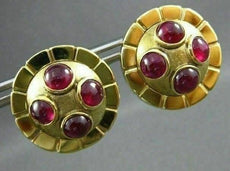 ANTIQUE LARGE 2.50CT AAA ROUND RUBY 18KT YELLOW GOLD CABOCHON EARRINGS #19166