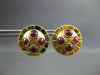 ANTIQUE LARGE 2.50CT AAA ROUND RUBY 18KT YELLOW GOLD CABOCHON EARRINGS #19166