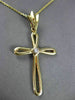 ANTIQUE .12CT DIAMOND 14KT YELLOW GOLD SOLITAIRE CROSS PENDANT & CHAIN #480
