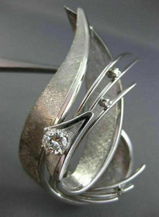 ANTIQUE LARGE 1.0CT DIAMOND 18KT WHITE GOLD 3D HANDCRAFTED LEAF LOVE BROOCH PIN