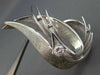 ANTIQUE LARGE 1.0CT DIAMOND 18KT WHITE GOLD 3D HANDCRAFTED LEAF LOVE BROOCH PIN