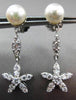 ANTIQUE .80CT DIAMOND 14K WHITE GOLD & PEARL FLOWER STAR HANGING EARRINGS #23357