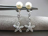 ANTIQUE .80CT DIAMOND 14K WHITE GOLD & PEARL FLOWER STAR HANGING EARRINGS #23357