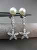 ANTIQUE .80CT DIAMOND 14K WHITE GOLD & PEARL FLOWER STAR HANGING EARRINGS #23357