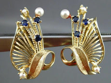 ANTIQUE AAA PEARL & SAPPHIRE 14K YELLOW GOLD HANDCRAFTED CLIP ON EARRINGS #22573