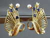 ANTIQUE AAA PEARL & SAPPHIRE 14K YELLOW GOLD HANDCRAFTED CLIP ON EARRINGS #22573