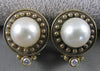 ANTIQUE 8MM SEA PEARL DIAMOND 14K YELLOW GOLD ROUND FILIGREE EARRINGS #17204
