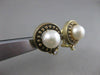 ANTIQUE 8MM SEA PEARL DIAMOND 14K YELLOW GOLD ROUND FILIGREE EARRINGS #17204