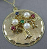 ANTIQUE LARGE AAA PEARL & MULTI GEM 14KT YELLOW GOLD TREE OF LIFE PENDANT #22526