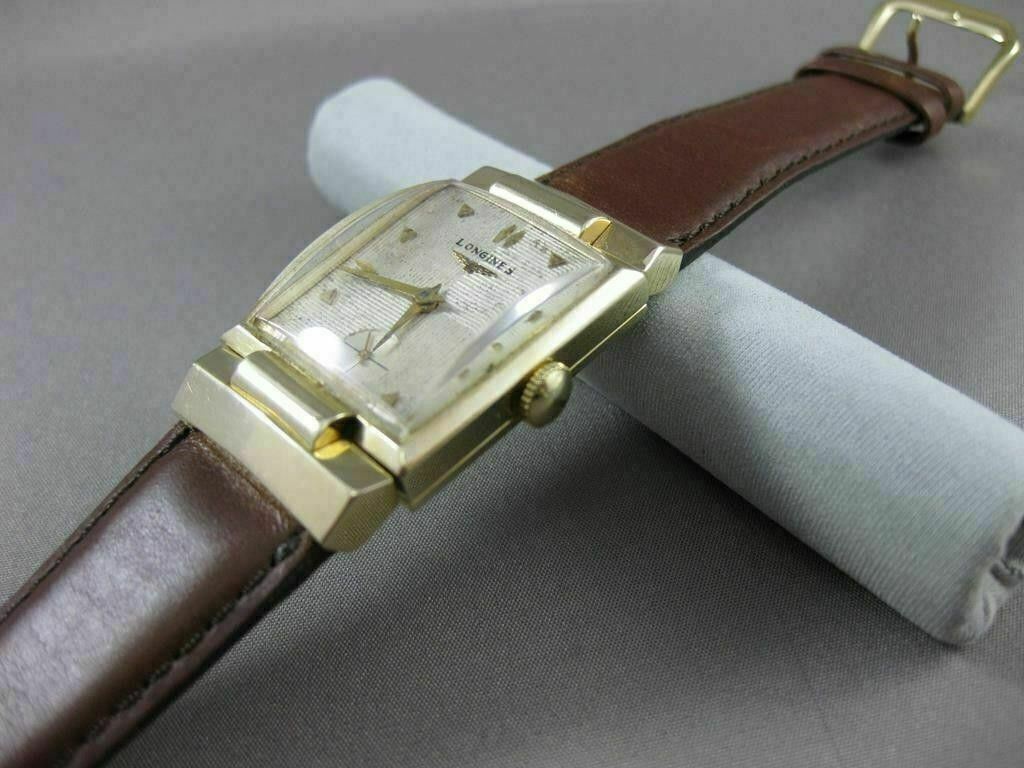 ANTIQUE 14K YELLOW GOLD RECTANGULAR LONGINES MENS WATCH SIMPLY