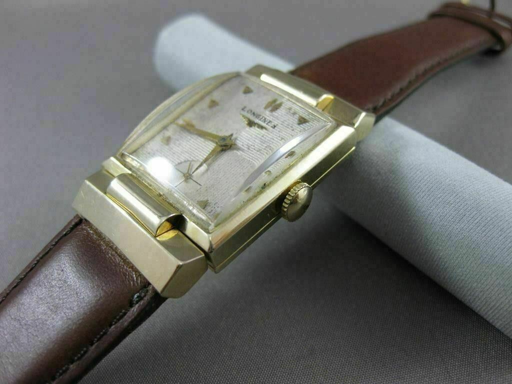 ANTIQUE 14K YELLOW GOLD RECTANGULAR LONGINES MENS WATCH SIMPLY