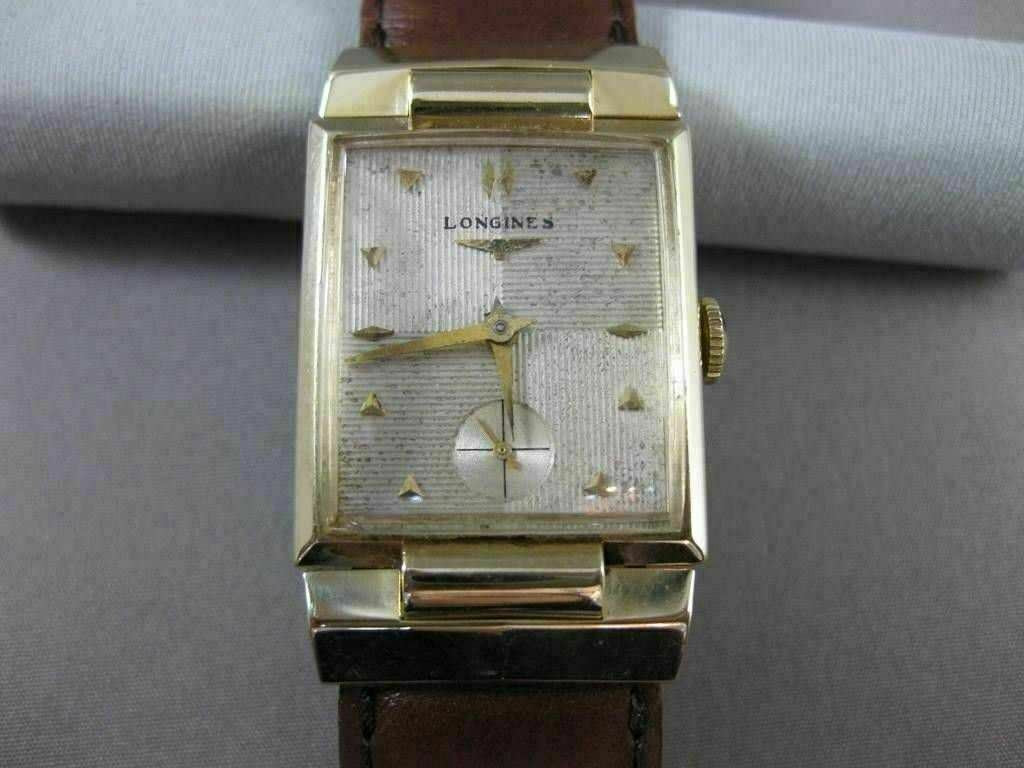 ANTIQUE 14K YELLOW GOLD RECTANGULAR LONGINES MENS WATCH SIMPLY