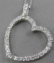 ANTIQUE .65CTW DIAMOND HANGING OPEN HEART 14K WHITE GOLD PENDANT + CHAIN #13026