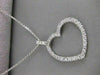 ANTIQUE .65CTW DIAMOND HANGING OPEN HEART 14K WHITE GOLD PENDANT + CHAIN #13026