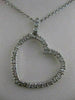 ANTIQUE .65CTW DIAMOND HANGING OPEN HEART 14K WHITE GOLD PENDANT + CHAIN #13026