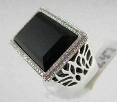 ANTIQUE RECTANGULAR 36.40CT BLACK ONYX DIAMOND 18K RING