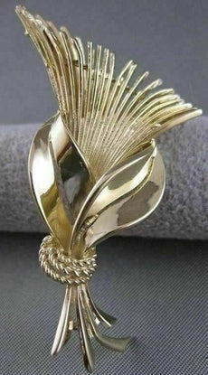 ANTIQUE LARGE 14KT YELLOW GOLD FLOWER GRAIN SHEAF FILIGREE PIN BROOCH #49X23