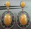 ANTIQUE LARGE 3.12CT DIAMOND & MULTI GEM 14K ROSE & BLACK GOLD FILIGREE EARRINGS