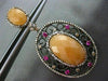 ANTIQUE LARGE 3.12CT DIAMOND & MULTI GEM 14K ROSE & BLACK GOLD FILIGREE EARRINGS