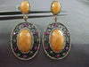 ANTIQUE LARGE 3.12CT DIAMOND & MULTI GEM 14K ROSE & BLACK GOLD FILIGREE EARRINGS