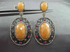 ANTIQUE LARGE 3.12CT DIAMOND & MULTI GEM 14K ROSE & BLACK GOLD FILIGREE EARRINGS