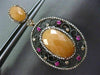 ANTIQUE LARGE 3.12CT DIAMOND & MULTI GEM 14K ROSE & BLACK GOLD FILIGREE EARRINGS