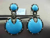 ANTIQUE LARGE 13.1CT MULTI COLOR DIAMOND & AAA TURQUOISE 14K WHITE GOLD EARRINGS
