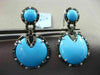 ANTIQUE LARGE 13.1CT MULTI COLOR DIAMOND & AAA TURQUOISE 14K WHITE GOLD EARRINGS