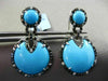 ANTIQUE LARGE 13.1CT MULTI COLOR DIAMOND & AAA TURQUOISE 14K WHITE GOLD EARRINGS