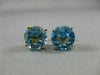 ANTIQUE LARGE 4.0CT AAA BLUE TOPAZ 14KT YELLOW GOLD STUD EARRINGS STUNNING 22625