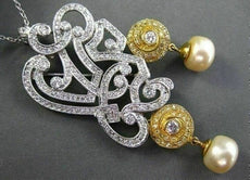 ANTIQUE LARGE 2.90CT DIAMOND 18KT W&Y GOLD GOLDEN SOUTH SEA PEARL PIN & PENDANT