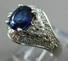 ANTIQUE WIDE 2.19CT DIAMOND & AAA SAPPHIRE 14K WHITE GOLD ENGAGEMENT RING #18361