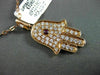 ANTIQUE .62CT DIAMOND & AAA RUBY 18K ROSE GOLD FLOATING HAMSA LUCKY HAND PENDANT