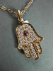 ANTIQUE .62CT DIAMOND & AAA RUBY 18K ROSE GOLD FLOATING HAMSA LUCKY HAND PENDANT