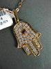 ANTIQUE .62CT DIAMOND & AAA RUBY 18K ROSE GOLD FLOATING HAMSA LUCKY HAND PENDANT