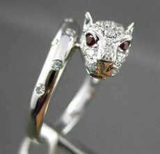 ANTIQUE .71CT DIAMOND & AAA RUBY 18KT WHITE GOLD ETOILE HANDCRAFTED PANTHER RING