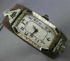 ANTIQUE 1.04CT OLD MINE DIAMOND & SAPPHIRE 14K WHITE GOLD FILIGREE OCTAGON WATCH