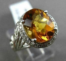 ANTIQUE LARGE 3.52CTW DIAMOND & AAA CITRINE 14KT WHITE GOLD FLORAL FILIGREE RING