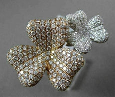 ANTIQUE LARGE 4.95CT DIAMOND 18KT WHITE & ROSE GOLD 3D FLOWER FUN COCKTAIL RING