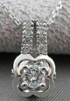 ANTIQUE .48CTW DIAMOND SOLITARE 14KT WHITE GOLD SLIDE PENDANT + CHAIN VVS #15021