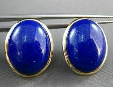 ANTIQUE LARGE AAA OVAL LAPIS 14KT YELLOW GOLD EARRINGS W/ CLIPS BEAUTIFUL #22108