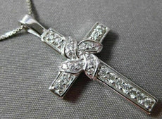 ANTIQUE .30CT ROUND DIAMOND 14KT WHITE GOLD FLOWER CROSS PENDANT & CHAIN #16276