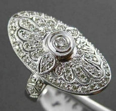 ANTIQUE LARGE 1.10CT DIAMOND 14KT WHITE GOLD FILIGREE OVAL FLORAL COCKTAIL RING
